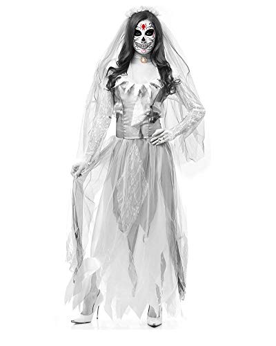 Classic Pink Damen Geisterbraut Kostüm für Halloween Karneval Fasching Kleid mit Schleier Cosplay Set Horror verkleiden Sich Weiß XL