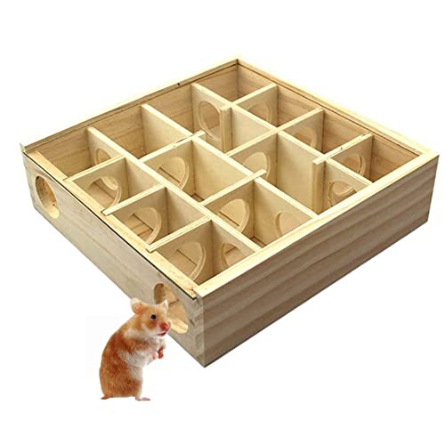 Wooden Maze Tunnel Toy with Cover Dwarf Hamster Maze Toy Safe for Small, Tiny, Mini Furry Animals, Child Gerbil Hole (Burlywood)