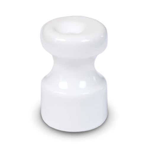 FANTON Isolator aus Keramik, weiß, Set mit 25 Isolatoren Ø 16 mm H 25 mm für Installationen Kabel Seide Vintage komplett mit vermessingten Schrauben 89030-25