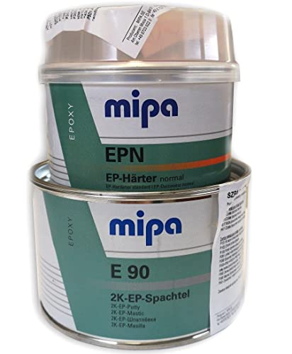 Mipa E 90 2K Epoxi-Spachtel Kaltzinn 1 KG + Härter Härterspachtel 0,5 KG 2K Füllspachtel Reparaturspachtel für Risse und Löcher in Boden und Wand