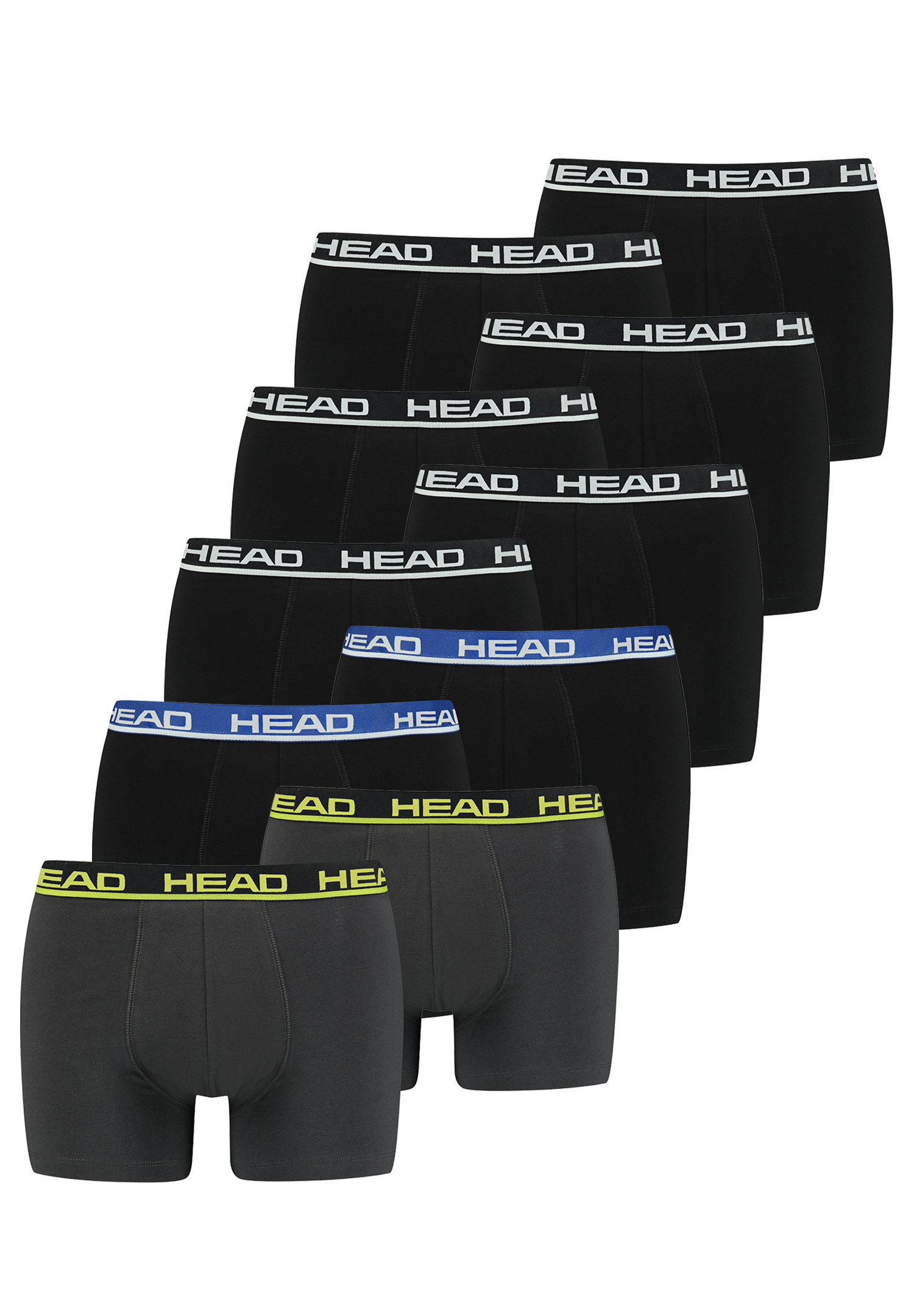 HEAD Herren Boxershorts Unterhosen Unterwäsche 10P (Black/Black Blue/Phantom Lime, XL)