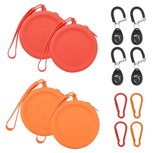 FIDHOW Leckerli-Tasche aus Silikon, 4 Stück, Ideal für Hundetraining,Die Taschengröße ist praktisch, leicht zu reinigen, geruchlos und verfügt über EIN Reißverschluss-Design (Orange und Rot)