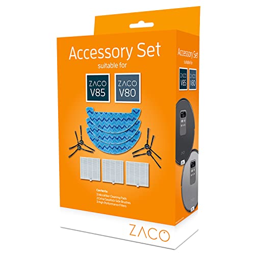 ZACO original Zubehör-Set passend für ZACO V80 und V85 Saug- Wischroboter, inkl. Wischtücher, Seitenbürsten und Filter