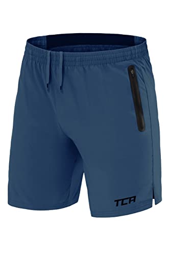 TCA Herren Elite Tech Leichte Lauf, Gym oder Trainings Shorts mit Reißverschlusstaschen - Iron Blue (Blau), M
