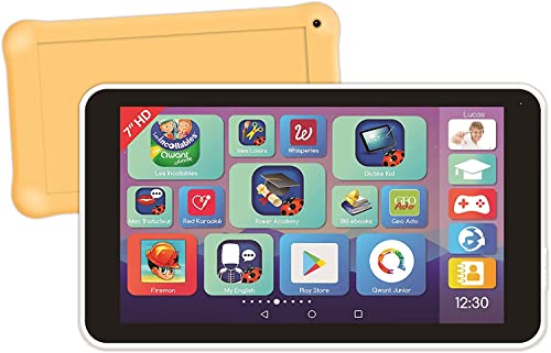 Lexitab Master - Tablet für Kinder 7 Zoll (17,8 cm) mit Lern-Apps, Spiele und Steuerung der Eltern - Schutzhülle inklusive - Android, WLAN, Bluetooth, Google Play, YouTube, weiß/gelb, MFC149FR