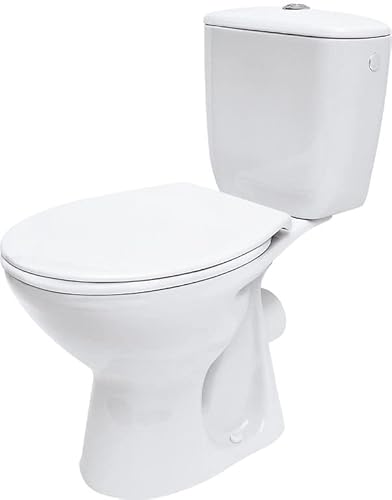 CERSANIT Stand WC mit Spülkasten Komplett | Toiletten mit Toilettensitz aus Polypropylen | System spülen 3/6 l | Kloschüssel mit Waagerecht Ablauf - 37,5 cm Breite | Stand WC aus Keramik | Farbe: Weiß