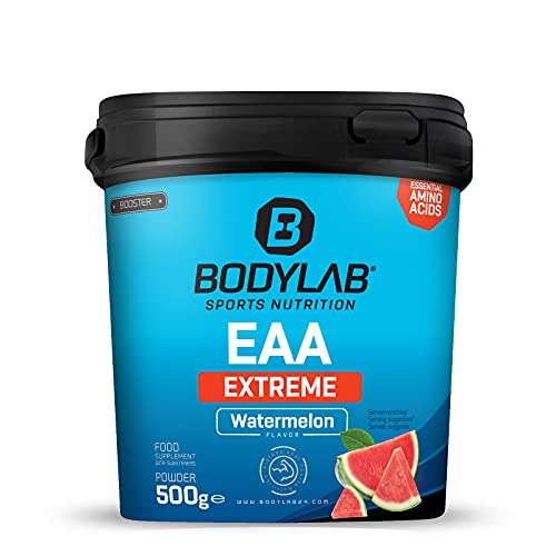 Bodylab24 EAA Extreme 500g, Essentielle Aminosäuren angereichert mit 1,5g Glutamin, 1g Alanin und den Vitaminen B6 und B3 als fruchtiges Getränk für Regeneration und Muskelaufbau, Wassermelone