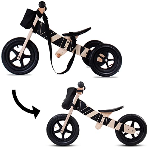 Sunbaby 2in1-Dreirad-Laufrad-Holz-Kinderfahrrad-einstellbare-Sattel-2-5J-Fahrrad-Zweirad (schwarz)