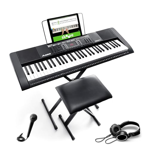 Alesis Melody 61 MKII Tragbares Keyboard, mit 61 Tasten und eingebauten Lautsprechern, Kopfhörern, Mikrofon, Klavierständer, Notenständer und Hocker