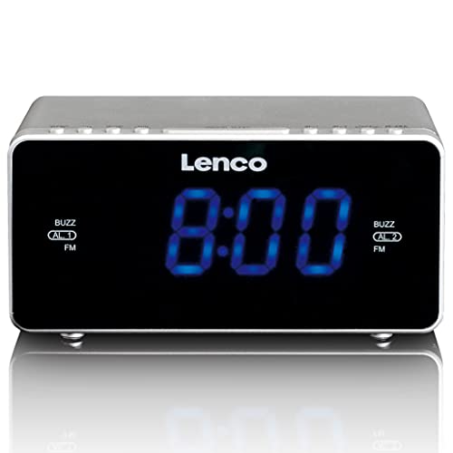 Lenco CR-520 Radiowecker UKW AUX, USB Akku-Ladefunktion Silber