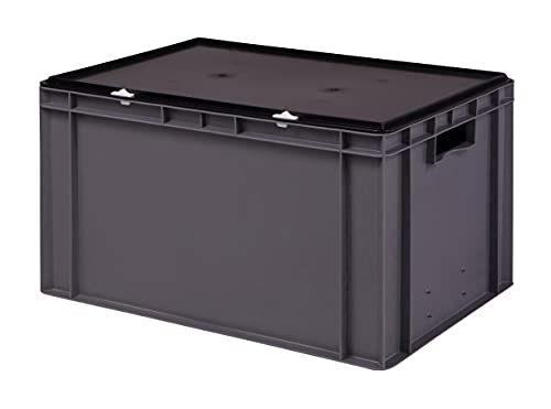 Stabile Profi Aufbewahrungsbox Stapelbox Eurobox Stapelkiste mit Deckel, Kunststoffkiste lieferbar in 5 Farben und 21 Größen für Industrie, Gewerbe, Haushalt (grau, 60x40x33 cm)