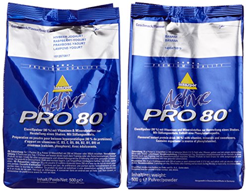 Inkospor Active Proteinshake Pro 80 Beutel 2er Mix Pack (2 x 500 g) Banane/Himbeer-Joghurt, 1er Pack (1 x 1 kg)