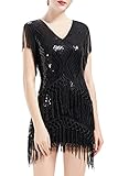 ArtiDeco 1920s Charleston Kleid Mini Damen Vintage Gatsby Kostüm Flapper 20er Jahre Cocktailkleid Schwarz 3XL