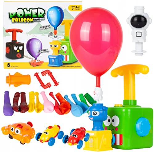 Ballonwerfer, aerodynamisches Auto + Pumpe – Luftwerfer für Figuren – Spielzeugwerfer – 12 Luftballons im Set INKLUSIVE – Krabbe – Pfeife – 2 Röhren – Geschenk für Kinder – Kräftige Farben – SICHER