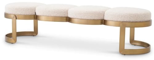 Casa Padrino Luxus Sitzbank Creme/Messing 160 x 50 x H. 40 cm - Gepolsterte Edelstahl Bank - Wohnzimmer Möbel - Hotel Möbel - Luxus Qualität