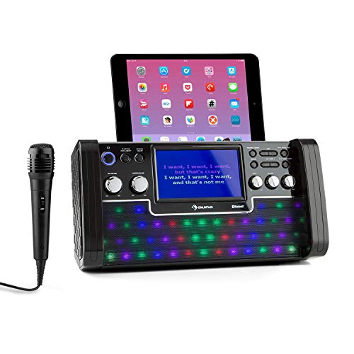 AUNA DiscoFever LED Edition - Bluetooth-Karaokeanlage mit 7" TFT-Screen, Karaokemaschine, Aufnahmefunktion, CD-Player und USB-Port mit MP3-Unterstützung, Mikrofon und Karaoke-CD, schwarz