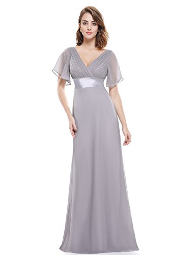 Ever-Pretty Damen Abendkleid Frau A-Linie Abschlusskleid V Ausschnitt Hochzeit lang Grau 42