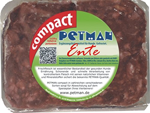 Petman compact Ente, 12 x 500g-Beutel, Tiefkühlfutter, gesunde, natürliche Ernährung für Hunde, Hundefutter, BARF, B.A.R.F.