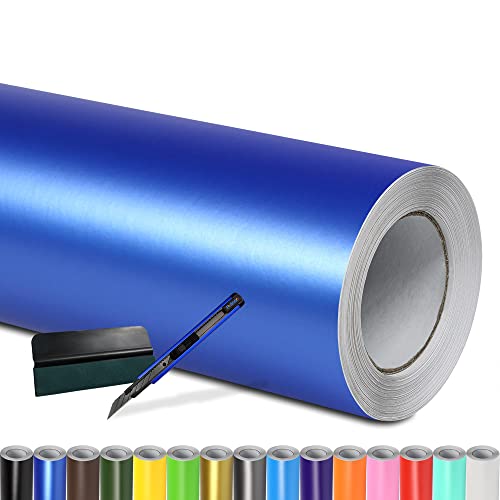 Folindo® Autofolie Blau Matt (10€/m²) | 300 x 152 cm | + Rakel & Cutter | Selbstklebende Luftkanal Folie zur Auto Folierung | Blasenfrei