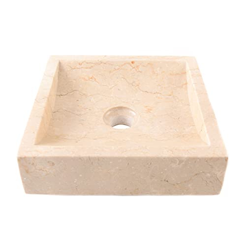wohnfreuden Marmor Aufsatz-Waschbecken PERAHU 30 cm Creme klein Bad Gäste WC