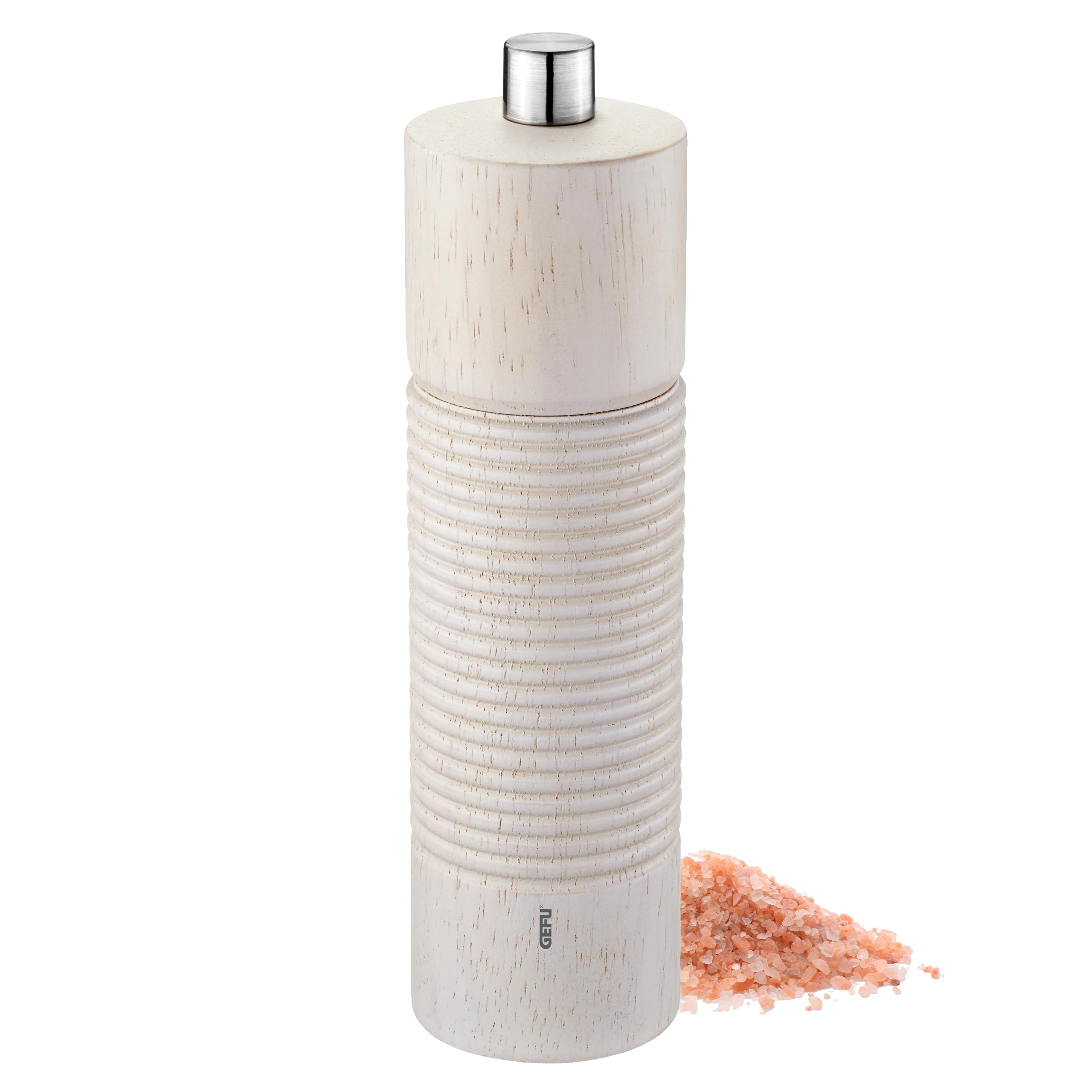 GEFU Salz- oder Pfeffermühle Tedoro - Manuelle Gewürzmühle - Unbefüllt - Verstellbares Keramikmahlwerk - Höhe 18 cm - Weiß