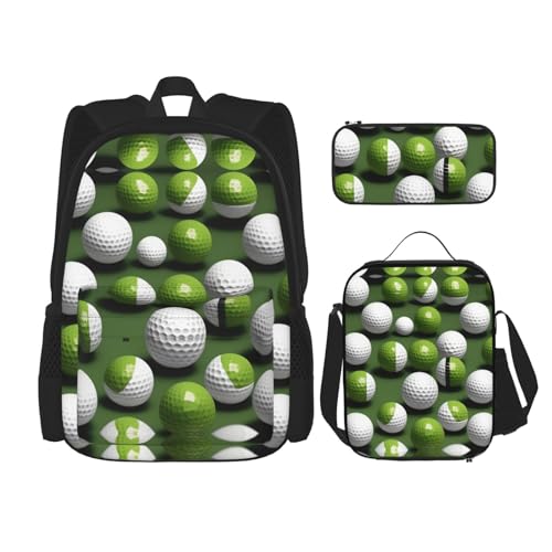 MQGMZ Reiserucksack mit Golfball-Aufdruck, leicht, wasserabweisend, Büchertasche, Lunch-Tasche, Federmäppchen