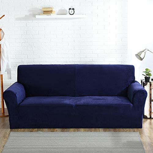 OKJK Velvet Plush Thicken Sofabezug,Mit 2 Kissenbezügen, Für Wohnzimmer Elastische Sofa Protektor, Sofaüberwurf Universal Stretch, (Navy Blue,4 Seater 235-310cm)