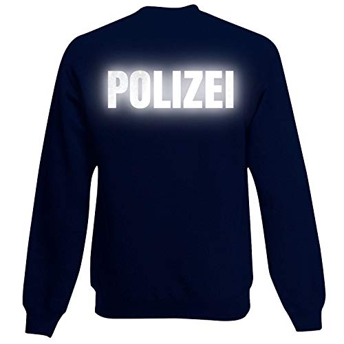 Shirt-Panda Herren Polizei Sweatshirt - Druck Brust & Rücken Reflex Dunkelblau (Druck Reflex) 3XL