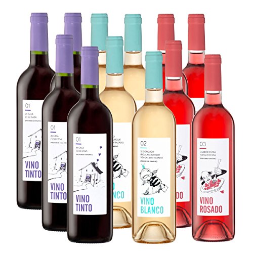 Wein-Probierpaket Spanische Weine | Hausweine im Set - Rotwein, Weißwein, Roséwein | D.O. Utiel-Requena | Trocken und fruchtig | Spar-Set mit 12 Flaschen