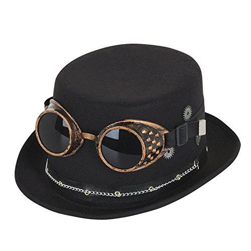 Bristol Novelty BH673 Steampunk-Hut-Kostüm, 1 Stück, schwarz, Einheitsgröße, Alter 14 Jahre, Top Brille und Ausrüstung, Herren