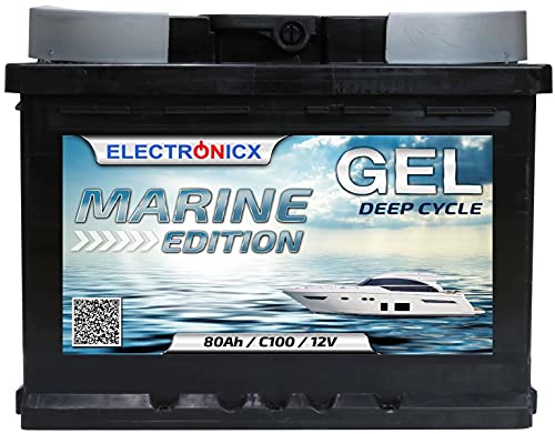 GEL Batterie 12v 80Ah Electronicx Marine Edition Solarbatterie 12v Akku 12v Solar Batterien Versorgungsbatterie 12v gel Wohnwagen Batterie Wohnmobil Gelbatterie 12v 80ah Solar Akku mover batterie