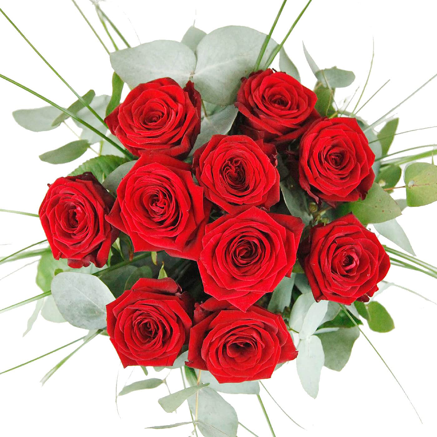 Ich liebe dich - Premium Blumenstrauß mit 10 großblütigen roten Rosen und Eukalyptus # Liebe # Valentinstag
