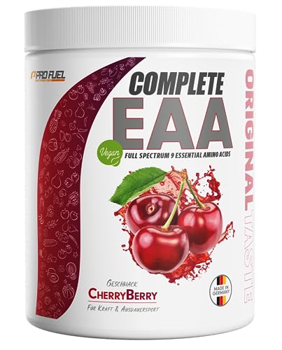 EAA Pulver 500g KIRSCHE - 12.500mg essentielle Aminosäuren - unglaublich lecker & erfrischend - COMPLETE EAA mit allen 9 EAAs inkl. Histidin - EAA vegan Aminosäuren Pulver - Amino Workout Drink