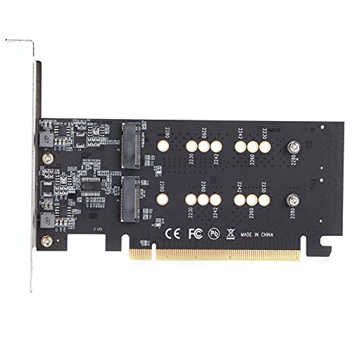 PCI Express 3.0 X16 auf 2 Port M.2 NVME SSD Adapterkarte,Plug and Play M.2 Festplattenerweiterungskarte,Unterstützt 2230 2242 2260 2280 M.2 SSD für PC Desktop Computer