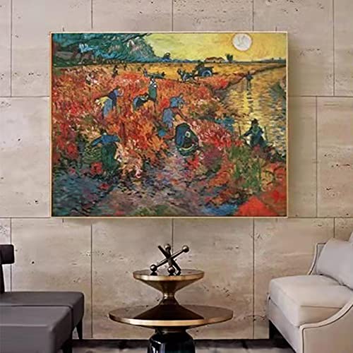 Gemälde auf Leinwand The Red Vineyard von Vincent Van Gogh Poster und Drucke Klassisches Wandkunstbild für Wohnzimmerdekoration 70 x 100 cm (28 x 39 Zoll) mit Rahmen