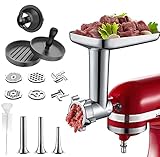 Fleischwolf Zubehör für KitchenAid Küchenmaschine, Fleischwölfe mit Burgerpresse für KitchenAid, Fleischwolf Aufsatz für KitchenAid mit 4 Mahlscheibe 3 Wurstfüllhörner