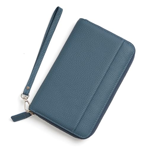 Damen-Geldbörse aus Leder, RFID-blockierend, mit umlaufendem Reißverschluss, Handyhalter, Clutch-Armband, großes Fassungsvermögen, modische Clutch-Tasche mit umlaufendem Reißverschluss ( Color : Blue