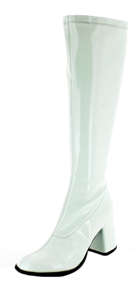 Das Kostümland Gogo Damen Retro Lackstiefel - Weiß Gr. 41 - Tolle Schuhe zur 70er 80er Jahre Disco Hippie Mottoparty