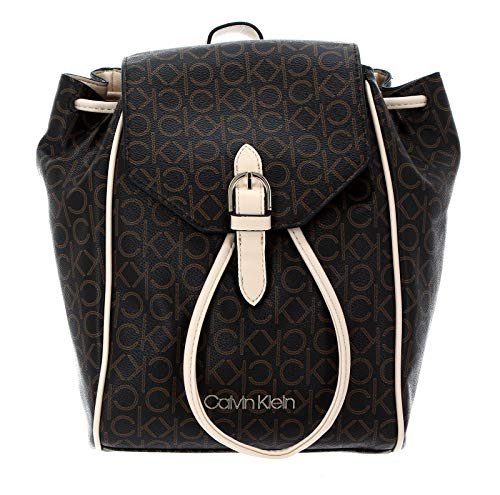 Calvin Klein Drawstring Backpack with Flap Brown Mono Mix