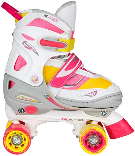 Nijdam Junior Mädchen Rollerskates Verstellbar Semi-Softboot, Fluorrosa/Fluorgelb/Weiß/Grau/Anthrazit, 38-41, 52SF