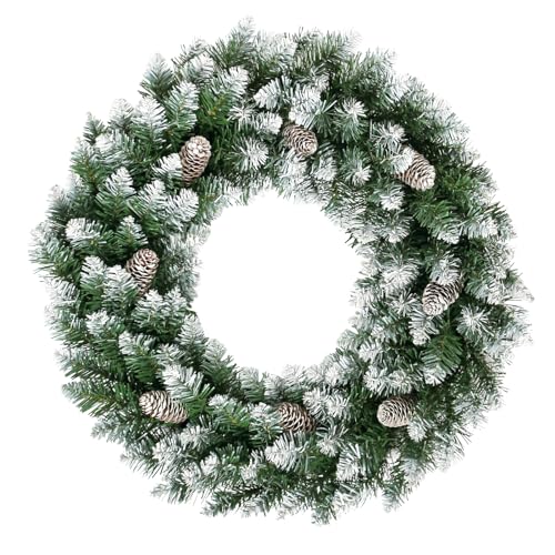 60 cm/2 ft Runden Weihnachten Kränze Grün Künstlicher Girlanden Mit Schneeflocken Dekoration, 120 Spitzen aus Kiefernblättern, 8 Lang Tannenzapfen, Weihnachtsdekoration zum Aufhängen