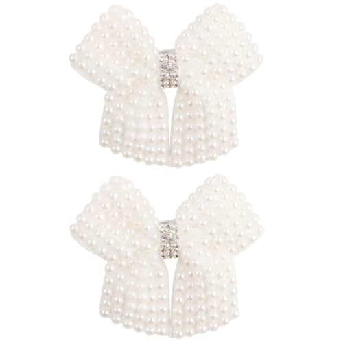 Weiße Perlen-Haarschleifen mit Haarspangen für Mädchen Kinder Boutique-Schichten Bling Strass Mittelschleifen Haarnadeln Haarschmuck (Farbe: 5 x 6 cm, 2 Stück 051402, Größe: Medium)