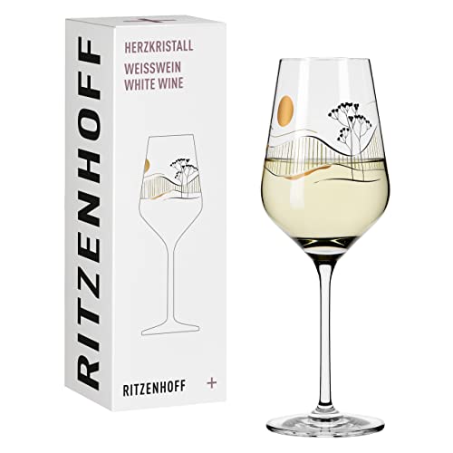 Ritzenhoff 3011008 Weißweinglas 300 ml – Serie Herzkristall Nr. 8 – Glas mit Japanmotiv in Roségold – Made in Germany