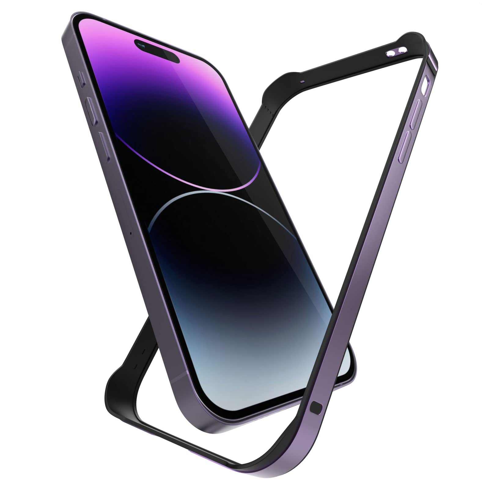 Arktis Hülle kompatibel mit iPhone 14 Pro, AirZero Alu Bumper Rahmen - Lila kabelloses Laden möglich Aluminium ultradünn federleicht