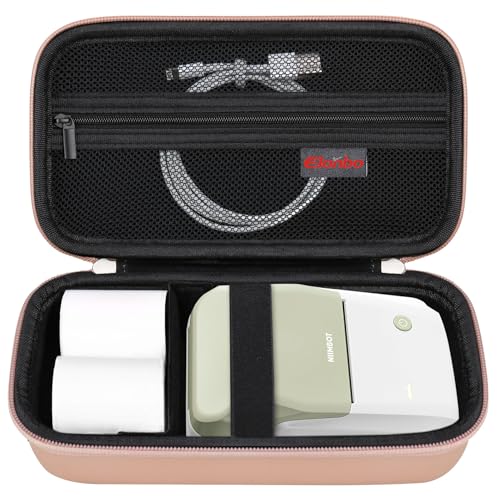 Elonbo Reisetasche für M110/M120 Etikettenhersteller, tragbarer Bluetooth-Thermo-Barcode-Etikettendrucker, Aufbewahrungstasche, extra Netztasche, passend für Etikettenbandkabel. Roségold. Nur Hülle