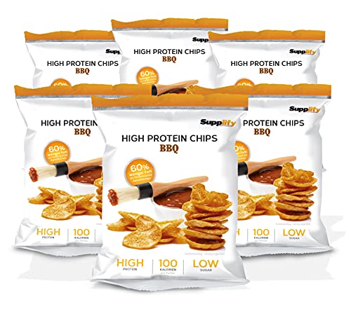 Supplify Protein Chips (BBQ, vegan) - Eiweiß Snack zum Abnehmen oder Muskelaufbau - die leckere Alternative zu Protein-Pulver oder -Riegel (12x50g)