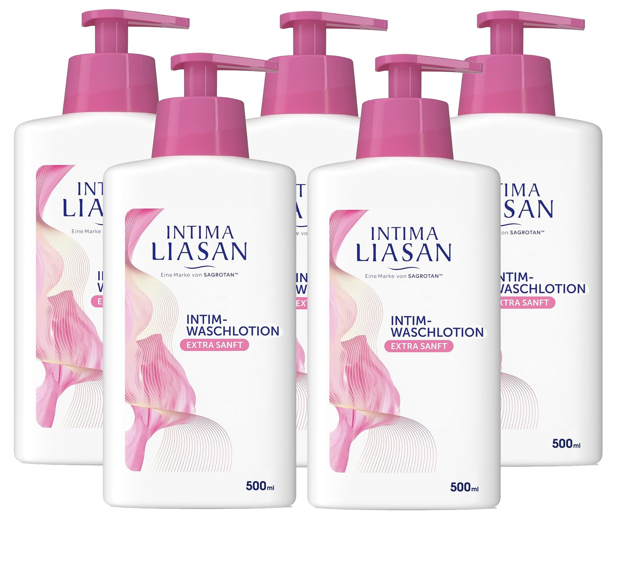 Intima Liasan by Sagrotan Intim-Waschlotion Extra Sensitive – Milde Intim-Pflege für empfindliche Haut – Ohne Alkohol, Seife und Farbstoffe – 5 x 500 ml