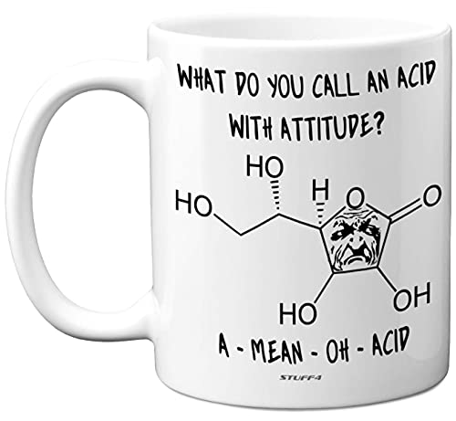 Stuff4 Tasse mit Mean Oh Acid Pun, Keramik, spülmaschinenfest, Premium-Tassen, Wissenschafts-Geschenke für Erwachsene, Wissenschafts-Tasse, Chemie-Geschenke, Lehrer-Tasse