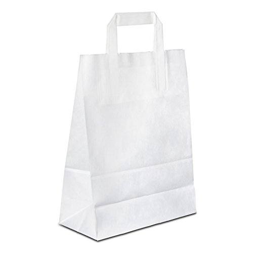 250 x Papiertüten weiß 22+10x28 cm | Papiertragetaschen mit Henkel | Kraftpapiertüten | Papiertaschen klein | HUTNER