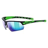 uvex sportstyle 224 - Sportbrille für Damen und Herren - verspiegelt - druckfreier Tragekomfort & perfekter Halt - black matt green/green - one size